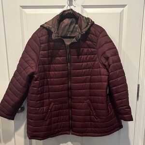 Plus Size Reversable Avenue Maroon Puffer Jacket